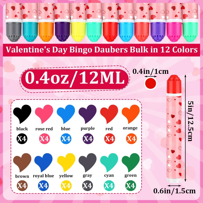 Eersida 192 Pack Valentine's Day Bingo Game Cards and 0.4 oz Dot Daubers Set Include 144 Bingo Cards 48 Dot Markers Galentine's Day Game Supplies for Love Gift Party Favor Family Play Night Activitie - Image 3