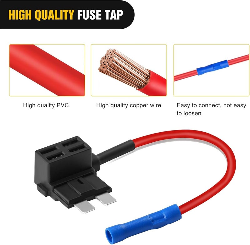KMH 12V Standard Fuse Tap Adapter Kit Add-A-Circuit with Dual Slot Holder for Standard Blade Car Fuses, Easy Installation, Universal for Cars, SUVs, Trucks, Motorcycles, DIY (Pack fo 3) - Image 5
