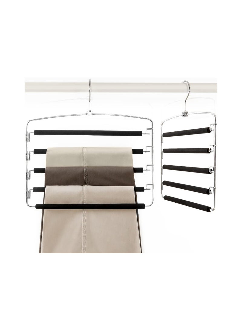 Amber Home Amber Home 5 Layers Stainless Steel Pants Hanger Non Slip Space Saving Pants Hangers Trouser Hangers Foam Padded Closet Storage Organizer for Pants Jeans Trousers Skirts Scarf - Image 1