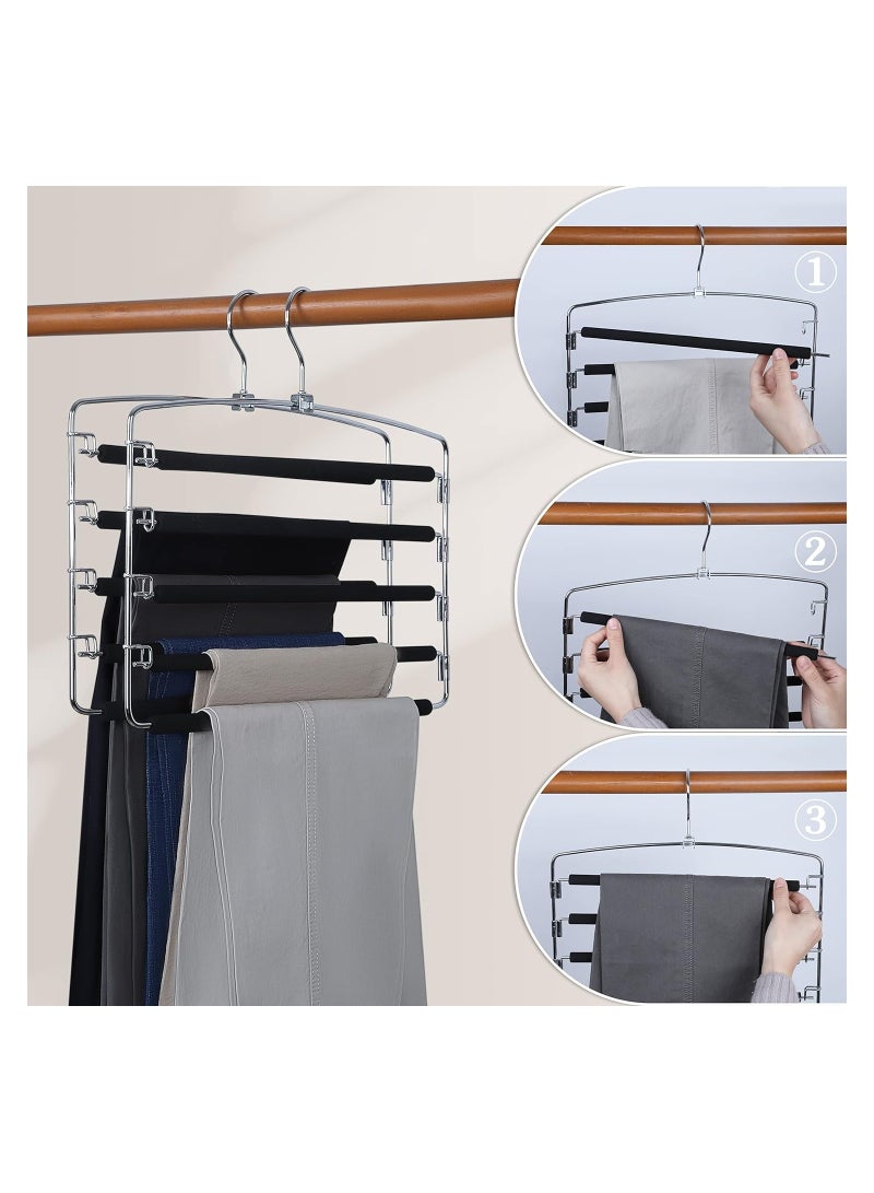 Amber Home Amber Home 5 Layers Stainless Steel Pants Hanger Non Slip Space Saving Pants Hangers Trouser Hangers Foam Padded Closet Storage Organizer for Pants Jeans Trousers Skirts Scarf - Image 2