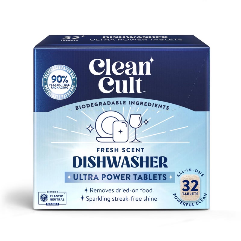 Cleancult Ultra Power Dishwasher Detergent Pods for Sparkling StreakFree Shine AllInOne No Plastic Waste 32 Count