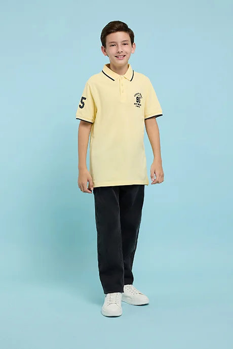R&B Print Detail Polo T-Shirt with Short Sleeves