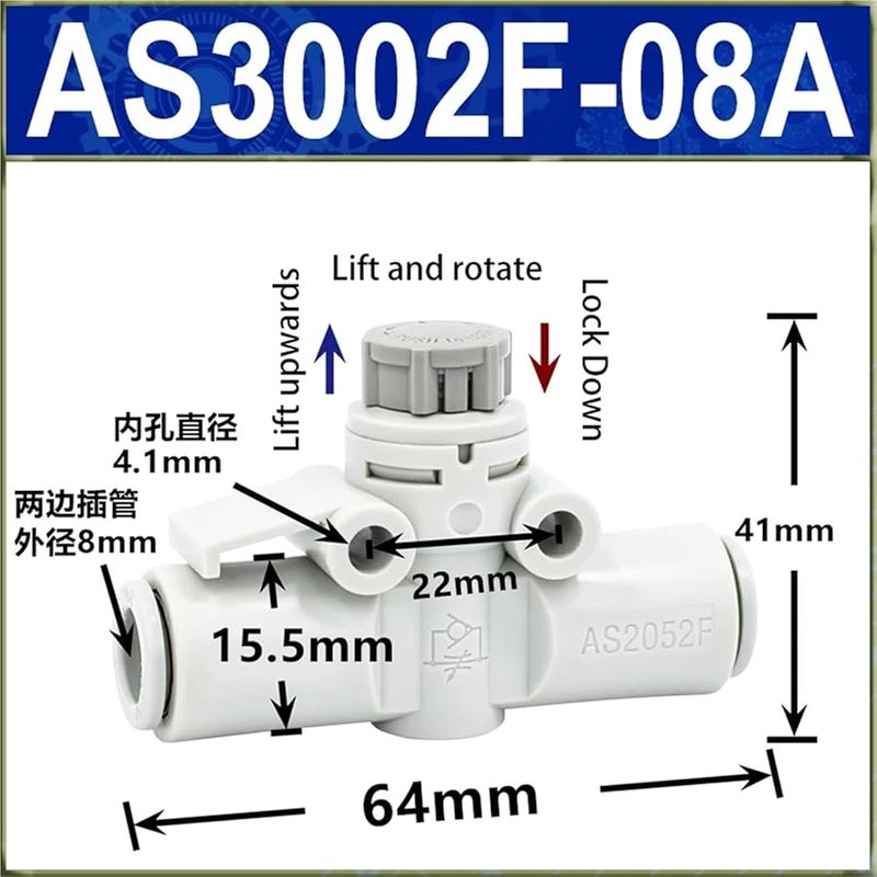 SMC Type Pneumatic Speed Control Valve Graduated Throttle Valve Fitting Size AS3002F 08A - Image 3