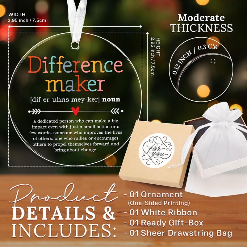 HEXMOZ Difference Maker - Appreciation Gifts for Women - Coworker Appreciation Gifts - Thank You Gifts  Inspiration Gifts for Women Boss Coworker Manager Teacher Nurse Mom Friend - Acrylic Christmas Ornament - Image 4
