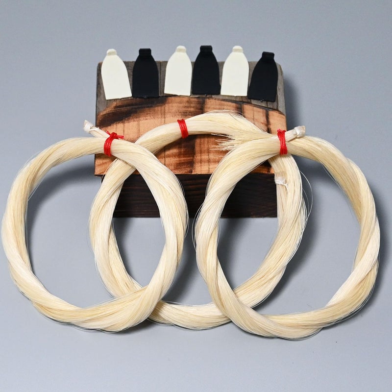 VINGOBOW 3 Hanks Natural Mongolian Horse Hair for Violin, Viola Bows Unbleached White 29'' Fiddle Bow Hair Replacement kit - Image 1