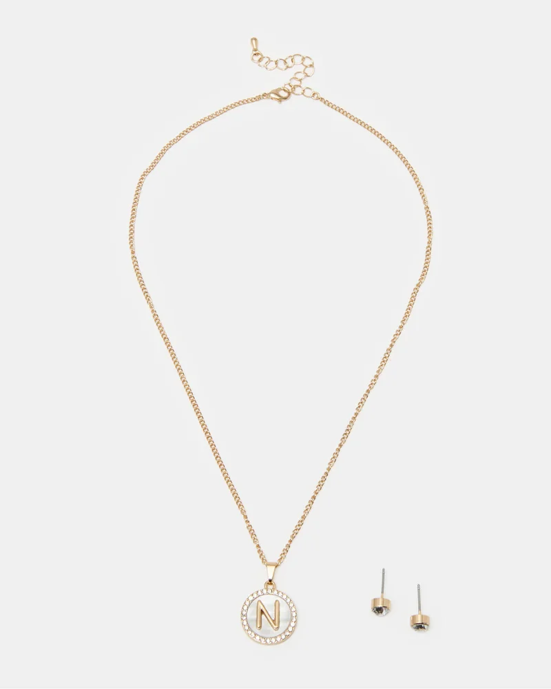 REDTAG Women Gold Letter N Necklace Set