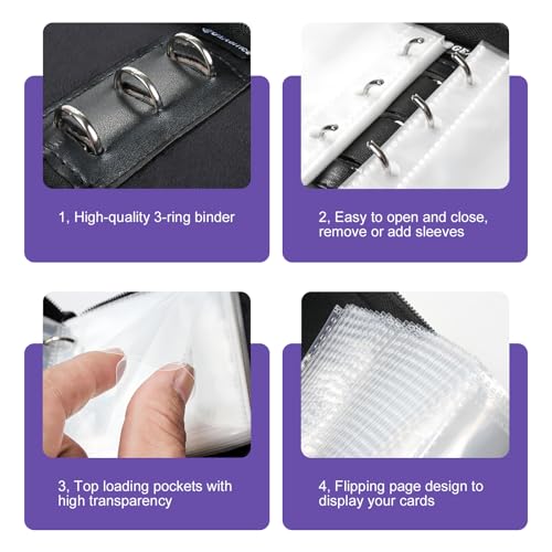 GEAoffice Mini Card Binder 2-Pocket, Super Lightweight Small Collectible Trading Card Albums for 80 Cards, 1 Pocket Top Loading Binder for TCG, MTG, Sports&Game Cards, Gifts for Girls, Purple - Image 3