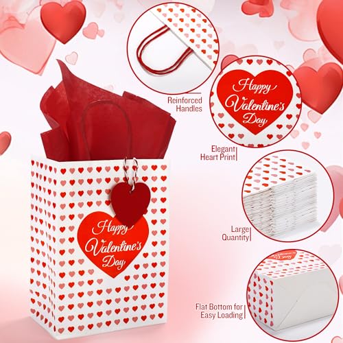 MIMIND 24 Pack Valentine's Day Gift Bags Heart Print Paper Gift Bags with Red Tissue Paper & Heart Tags Valentine’s Day Party Favor Bags for Valentines Wedding Anniversary Bridal Shower Gift Wrapping - Image 3