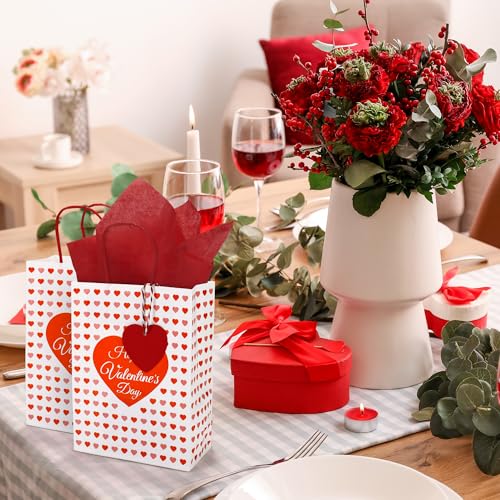 MIMIND 24 Pack Valentine's Day Gift Bags Heart Print Paper Gift Bags with Red Tissue Paper & Heart Tags Valentine’s Day Party Favor Bags for Valentines Wedding Anniversary Bridal Shower Gift Wrapping - Image 4