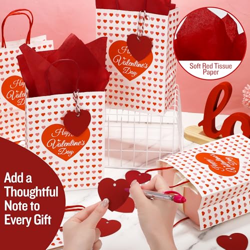 MIMIND 24 Pack Valentine's Day Gift Bags Heart Print Paper Gift Bags with Red Tissue Paper & Heart Tags Valentine’s Day Party Favor Bags for Valentines Wedding Anniversary Bridal Shower Gift Wrapping - Image 5