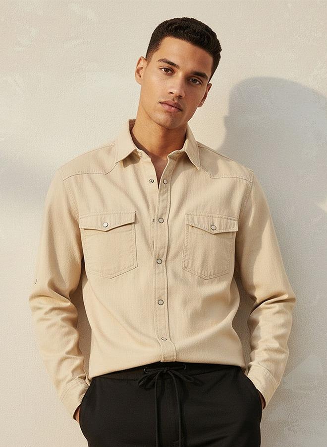 Splash FAV Denim Textured Long Sleeves Slub Shirt - Image 1