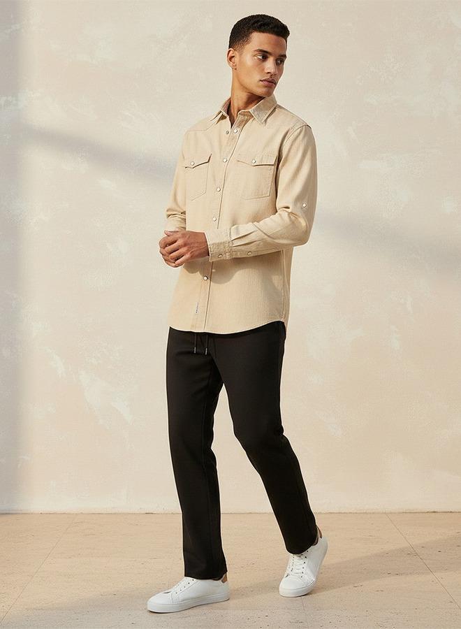 Splash FAV Denim Textured Long Sleeves Slub Shirt - Image 5