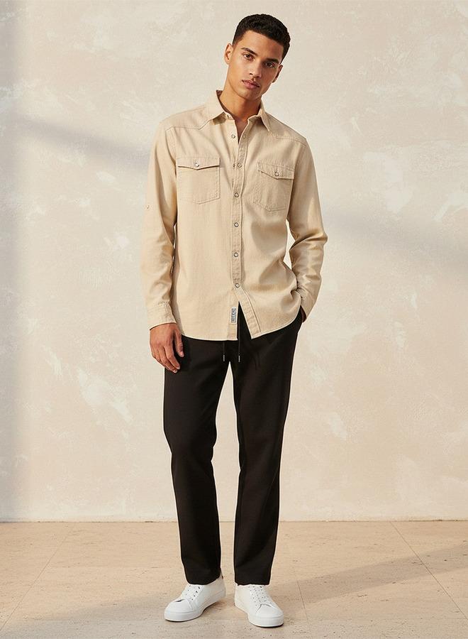 Splash FAV Denim Textured Long Sleeves Slub Shirt - Image 3