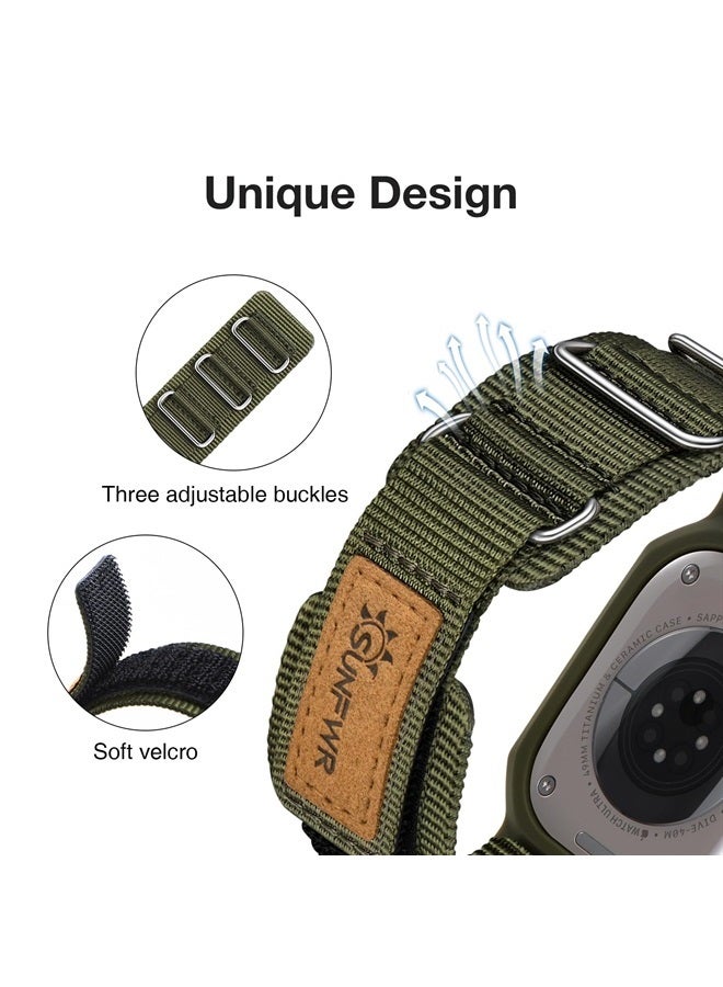 SUNFWR Bands Compatible with Apple Watch 49mm Ultra with Case,Rugged Velcro Nylon Sport Apple Watch Starp with Protective Cover for iwatch for Men(Army green) - Image 1