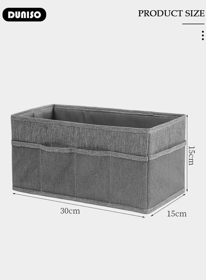 DUNISO 3pcs Dressing Table Storage Box with Side Pockets, Home Storage Bins for Foldable Fabric, Suitable for Family Bedroom Wardrobe Office Storage Box  - Image 2