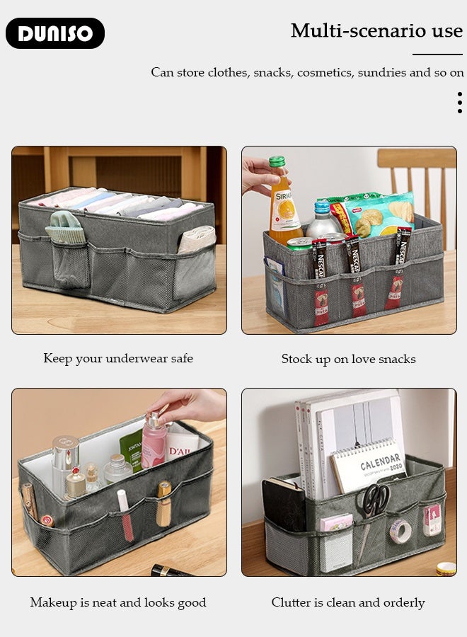 DUNISO 3pcs Dressing Table Storage Box with Side Pockets, Home Storage Bins for Foldable Fabric, Suitable for Family Bedroom Wardrobe Office Storage Box  - Image 5