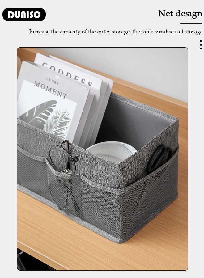 DUNISO 3pcs Dressing Table Storage Box with Side Pockets, Home Storage Bins for Foldable Fabric, Suitable for Family Bedroom Wardrobe Office Storage Box  - Image 3