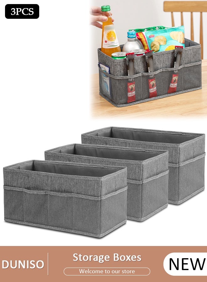 DUNISO 3pcs Dressing Table Storage Box with Side Pockets, Home Storage Bins for Foldable Fabric, Suitable for Family Bedroom Wardrobe Office Storage Box - Image 1