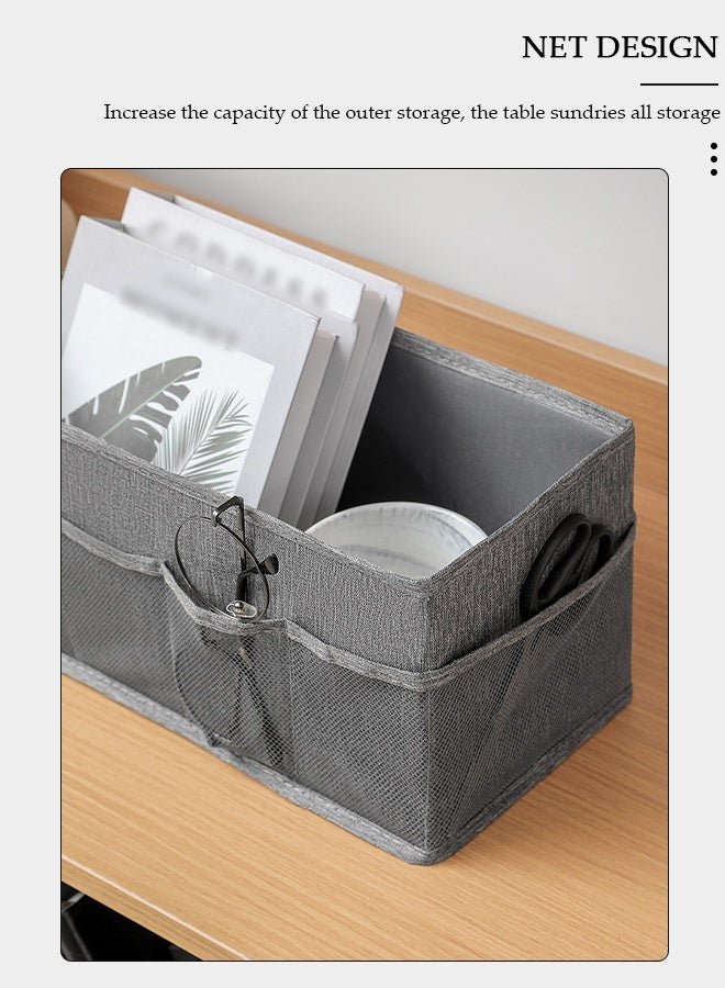 DUNISO 3pcs Dressing Table Storage Box with Side Pockets, Home Storage Bins for Foldable Fabric, Suitable for Family Bedroom Wardrobe Office Storage Box - Image 3