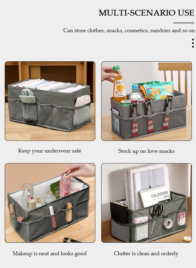 DUNISO 3pcs Dressing Table Storage Box with Side Pockets, Home Storage Bins for Foldable Fabric, Suitable for Family Bedroom Wardrobe Office Storage Box - Image 5