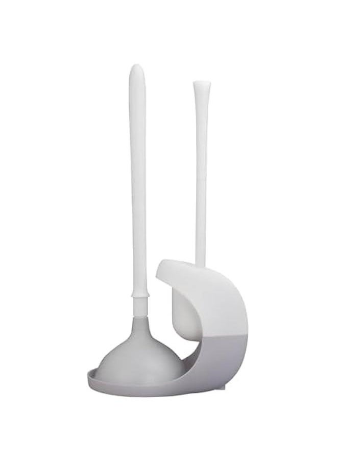 HOOKOR Toilet Plunger and Brush, 2 in 1 Toilet Bowl Brush Plunger Set with Holder, Bathroom Accessories Combo with Caddy Stand, White/Gray  - Image 1
