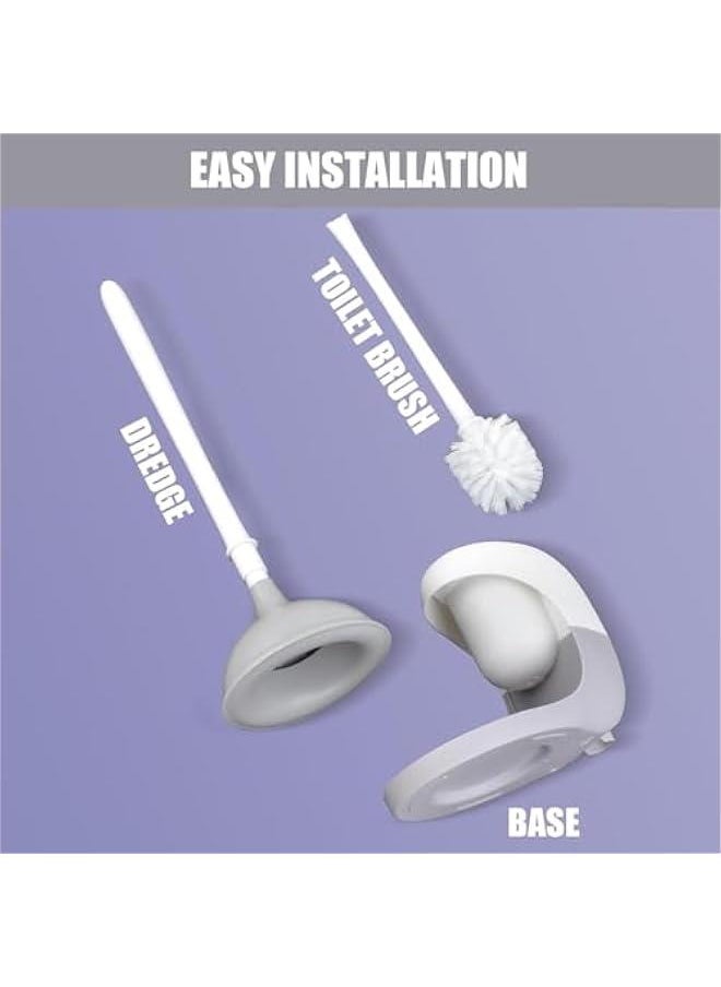 HOOKOR Toilet Plunger and Brush, 2 in 1 Toilet Bowl Brush Plunger Set with Holder, Bathroom Accessories Combo with Caddy Stand, White/Gray  - Image 2