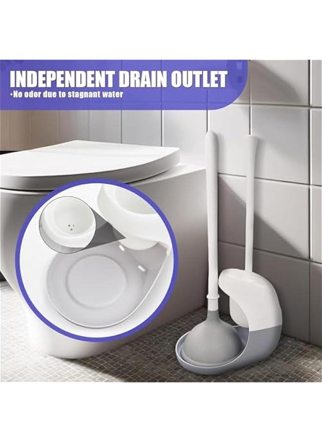 HOOKOR Toilet Plunger and Brush, 2 in 1 Toilet Bowl Brush Plunger Set with Holder, Bathroom Accessories Combo with Caddy Stand, White/Gray  - Image 3
