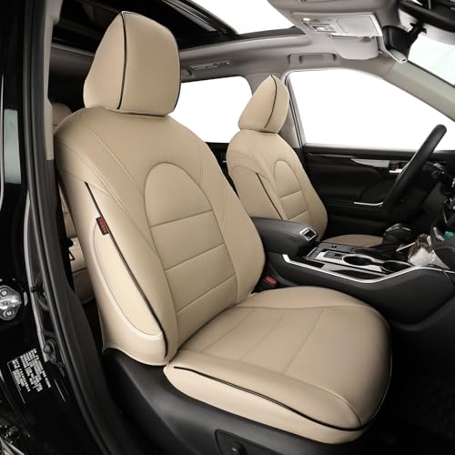 EKR Traverse Seat Covers Full Set for Chevy Traverse LT,RS,High Country,Premier 7 Seat 2018-2023,Car Seat Covers Front Seats and Back,Leather Seat Covers for Cars,Car Seat Protector(Beige) - Image 1