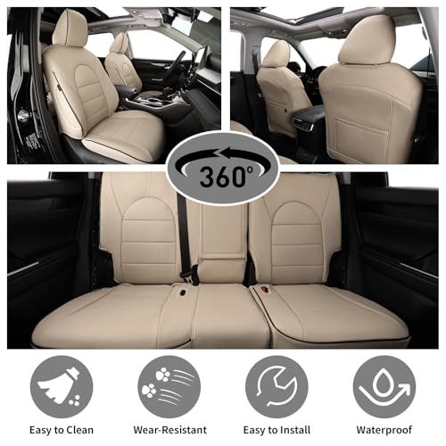 EKR Traverse Seat Covers Full Set for Chevy Traverse LT,RS,High Country,Premier 7 Seat 2018-2023,Car Seat Covers Front Seats and Back,Leather Seat Covers for Cars,Car Seat Protector(Beige) - Image 3