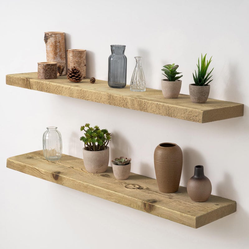 Acovy 36" Long Solid Reclaimed Wood Floating Shelves, Rustic Heavy-Duty Wall Shelves with Invisible Bracket, 8" Deep Floating Shelf for Living Room, Bathroom, Bedroom and Kitchen, Set of 2, Natural - Image 1