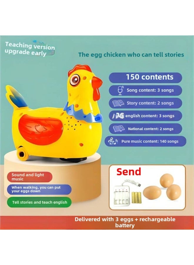 Walking, Laying Eggs, Laying Eggs, Singing Little Hen, Cock, Electric Universal Children's Baby Educational Toys For Boys And Girls-Color:Egg Chicken Upgrade Early Education + 3 Eggs [color Box] + Charging  - Image 1