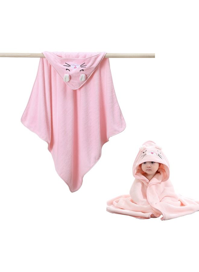 Baby Bath Towel, Ultra Soft Baby Hooded Towels, Baby Cape Bath Towel, Absorbent Bath Towels, Baby Bathrobes (Pink Cat, 80*80 cm) - Image 1