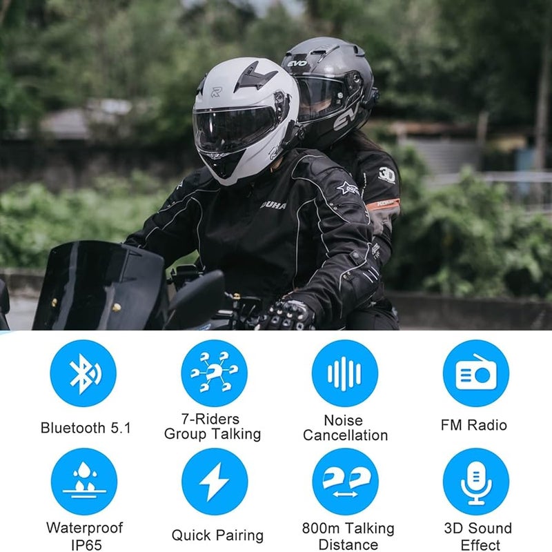 EJEAS Q7 Intercom Enhanced Helmet, Bluetooth 5.1 Intercom Communication System (2 Pack) - Image 2
