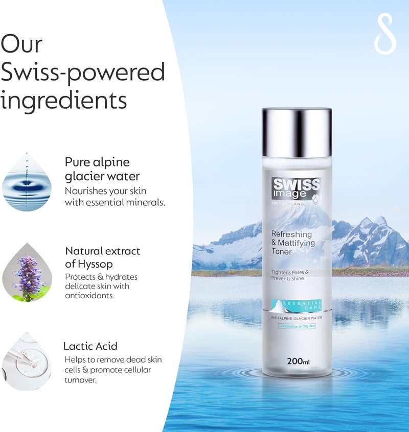 Swiss Image Refreshing & Mattifying Toner 200 ml | Oil Control & Pore Tightening for Oily Skin - Image 3