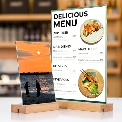 newnewshow® 8.5x11 Acrylic Sign Holder with Wood Base Wood Sign Holder Vertical or Slant Back Display - Image 2
