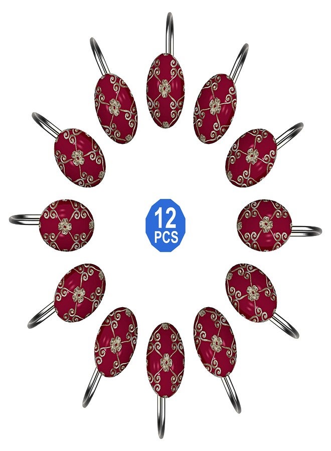 Popular Bath Shower Curtain Hooks, Vlegant Rosa Collection, Set of 12, Burgundy/Gold - Image 3