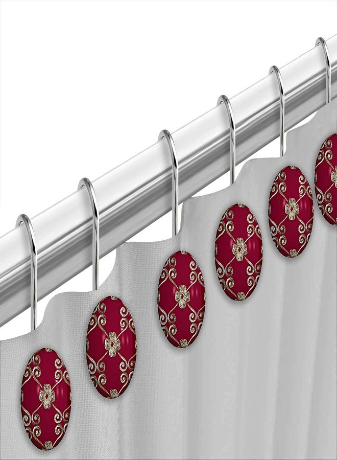 Popular Bath Shower Curtain Hooks, Vlegant Rosa Collection, Set of 12, Burgundy/Gold - Image 1