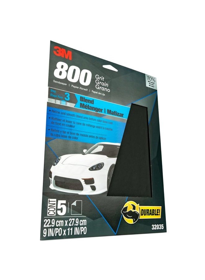3M Wetordry Sandpaper, 32035, 800 Grit, 9 in x 11 in, 5 Sheets Per Pack - Image 2