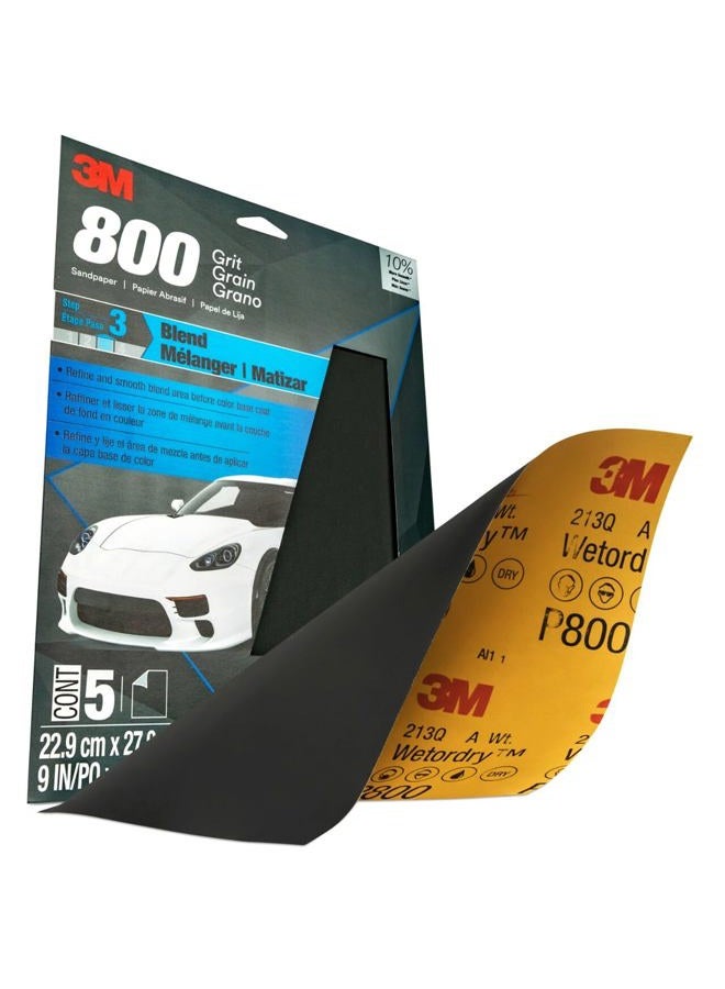 3M Wetordry Sandpaper, 32035, 800 Grit, 9 in x 11 in, 5 Sheets Per Pack - Image 3