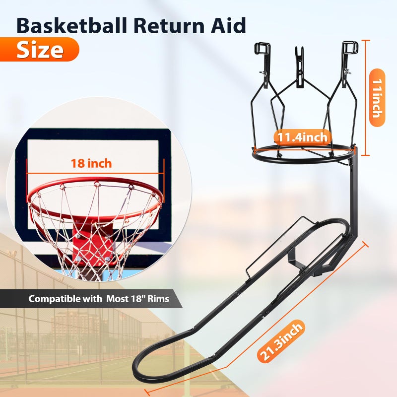 GADFISH Basketball Rebounder, 180Â° Rotatable Basketball Return Attachment with 3 Stable Large Hooks, Heavy Duty Basket Ball Accessories Ball Return Training Aid for 18" Rim Basketball Hoop (Large) - Image 5