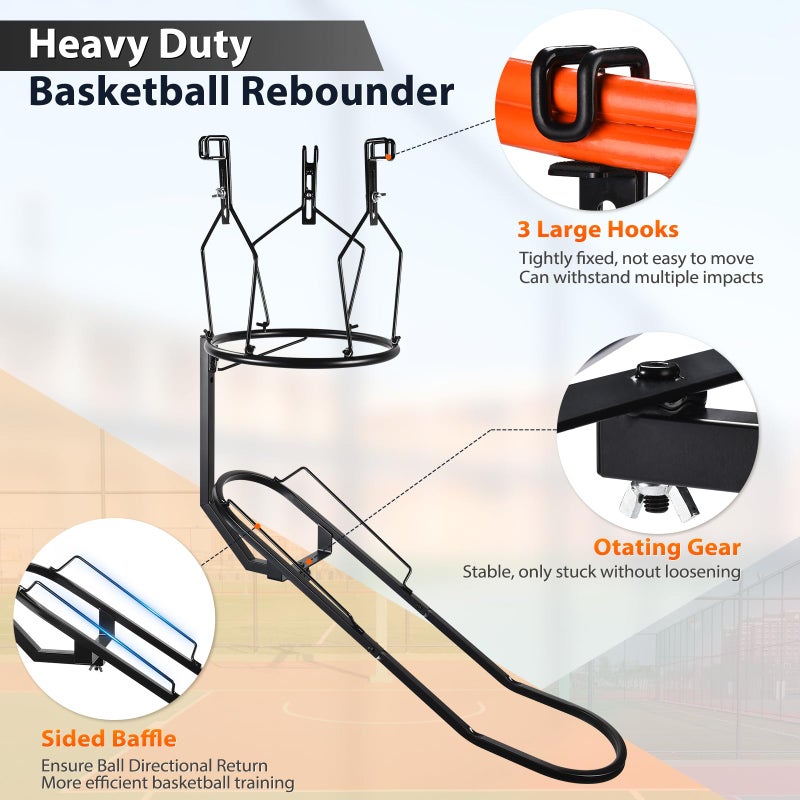 GADFISH Basketball Rebounder, 180Â° Rotatable Basketball Return Attachment with 3 Stable Large Hooks, Heavy Duty Basket Ball Accessories Ball Return Training Aid for 18" Rim Basketball Hoop (Large) - Image 4