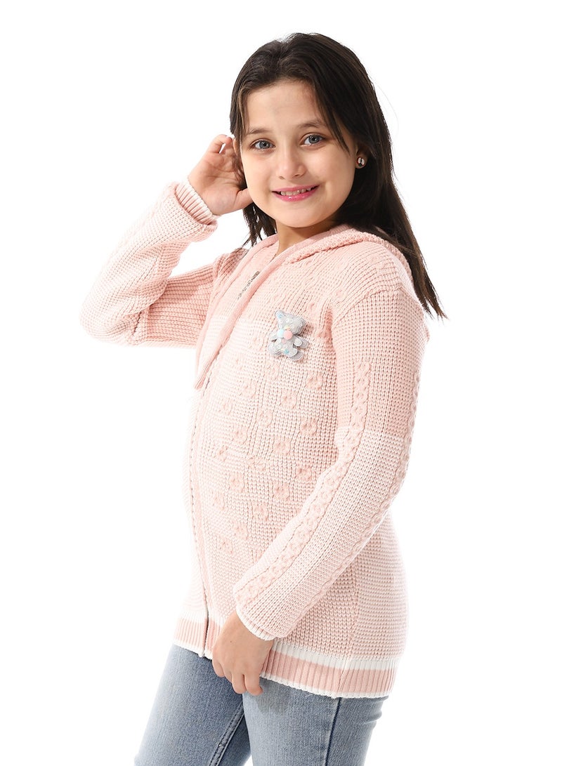 Andora Regular Fit Girls Hooded Sweater_ Pastel Pink & White - Image 2