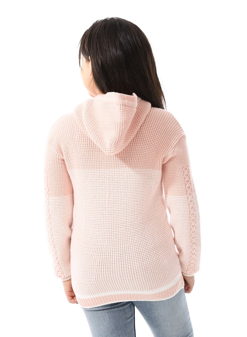 Andora Regular Fit Girls Hooded Sweater_ Pastel Pink & White - Image 3