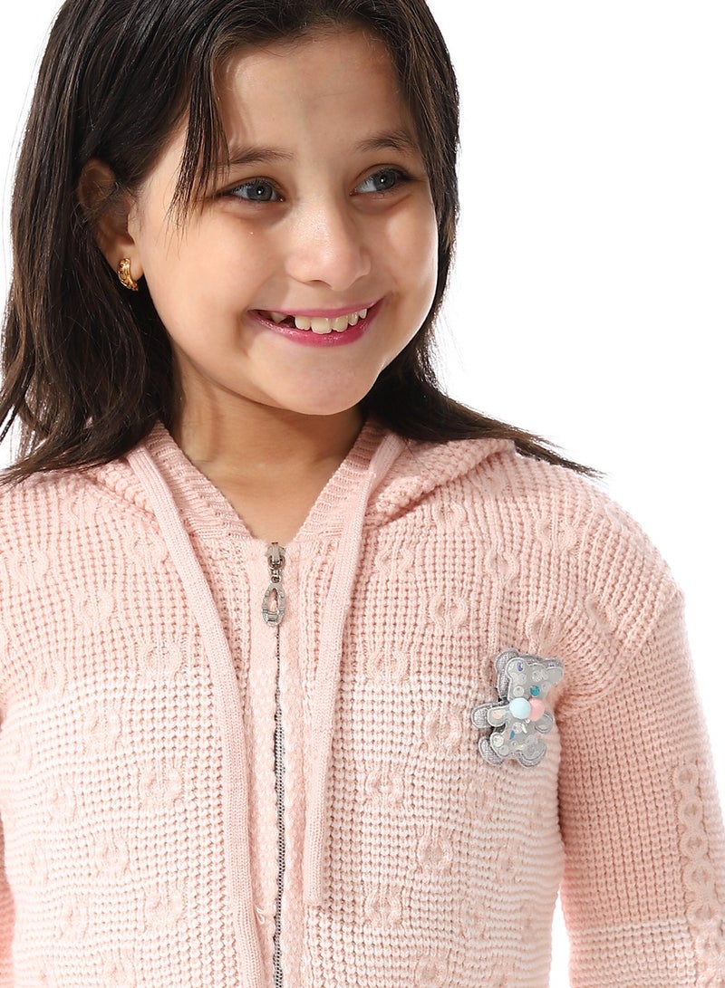 Andora Regular Fit Girls Hooded Sweater_ Pastel Pink & White - Image 4