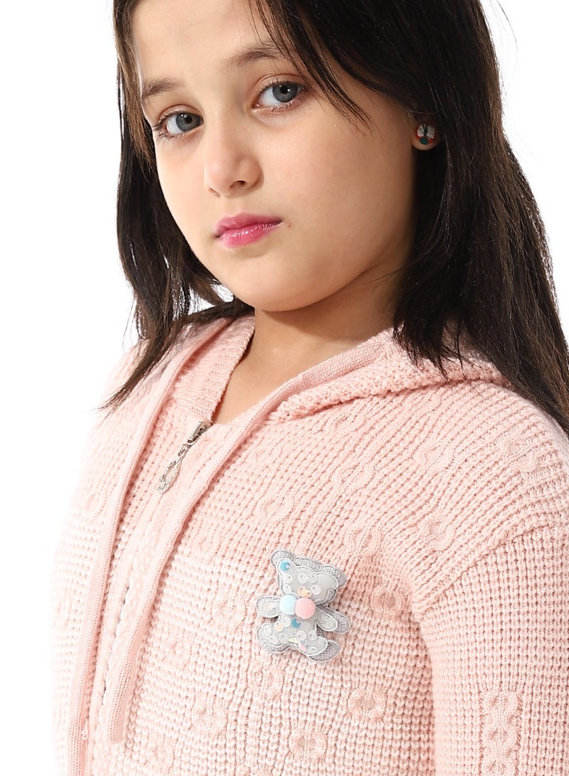 Andora Regular Fit Girls Hooded Sweater_ Pastel Pink & White - Image 5