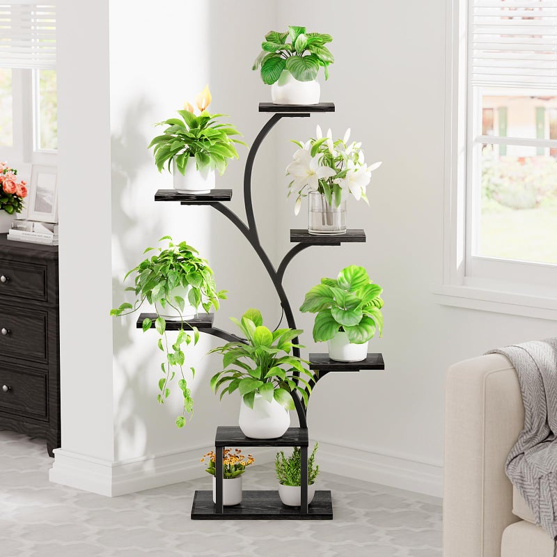 BACEKOLL Plant Stand Indoor with Grow Lights, 7 Tiered Indoor Plant Shelf, 49" Corner Plant Stands for Indoor Plants, Metal Plant Flower Display Shelf, Tree-Shaped Plant Rack for Home, Black - Image 4