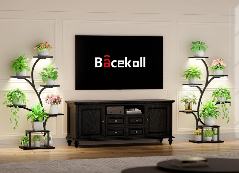 BACEKOLL Plant Stand Indoor with Grow Lights, 7 Tiered Indoor Plant Shelf, 49" Corner Plant Stands for Indoor Plants, Metal Plant Flower Display Shelf, Tree-Shaped Plant Rack for Home, Black - Image 2