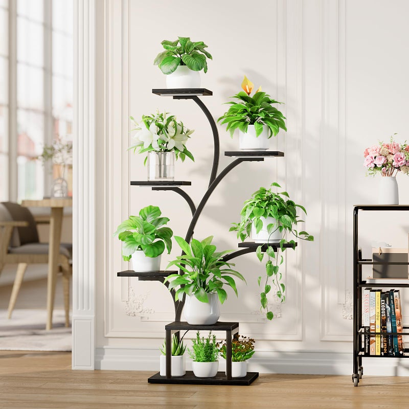 BACEKOLL Plant Stand Indoor with Grow Lights, 7 Tiered Indoor Plant Shelf, 49" Corner Plant Stands for Indoor Plants, Metal Plant Flower Display Shelf, Tree-Shaped Plant Rack for Home, Black - Image 5