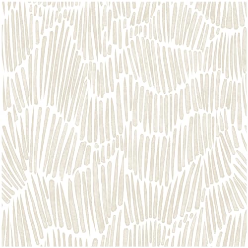 Theper Beige Wallpaper 17.3"×78.8" Modern Striped Peel and Stick Wallpaper Boho Removable Self Adhesive Wall Paper for Bedroom Waterproof White and Gold Contact Paper for Cabinets Vinyl - Image 1