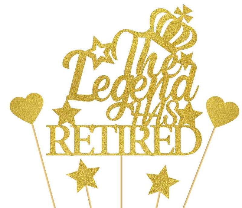 SVM CRAFT® Gold Glitter The Legend Has Retired Cake Topper, Happy Retirement Cake Decorating - Hello Pension Goodbye Tension - Officially Retied Party Decoration Supplies - Image 4